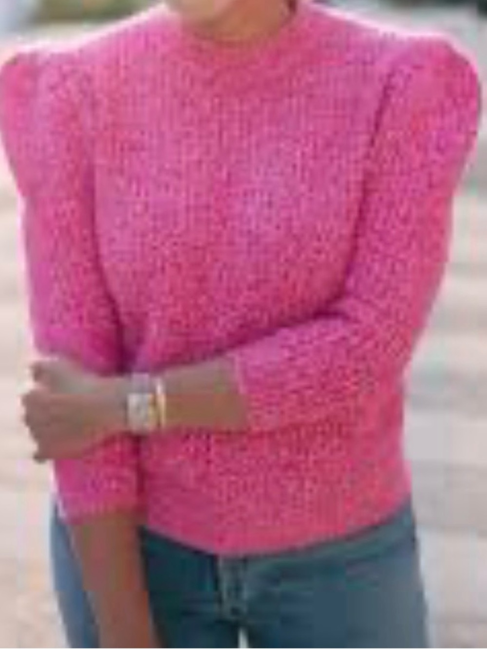 an Autumn Cashmere Hot Pink Puff Sleeve Shaker Sweater Small